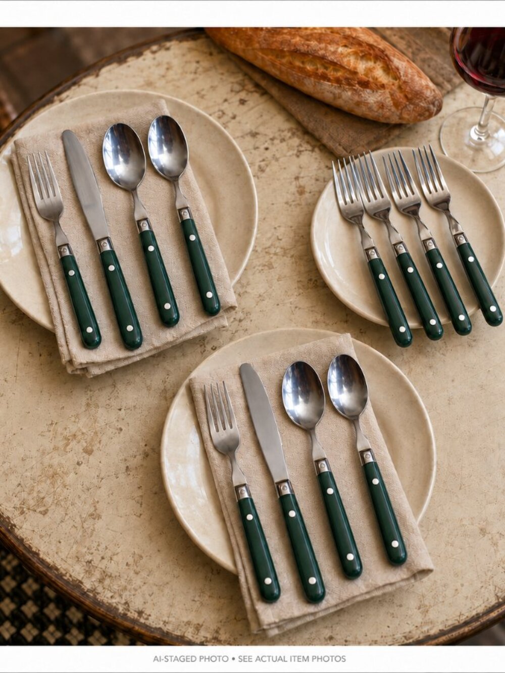 VTG Washington Forge Mardi Gras Hunter Green Flatware 12 Pc Mixed Lot